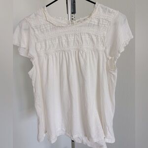 White Flutter Short Sleeve Lace Trim Knit Top Blouse
